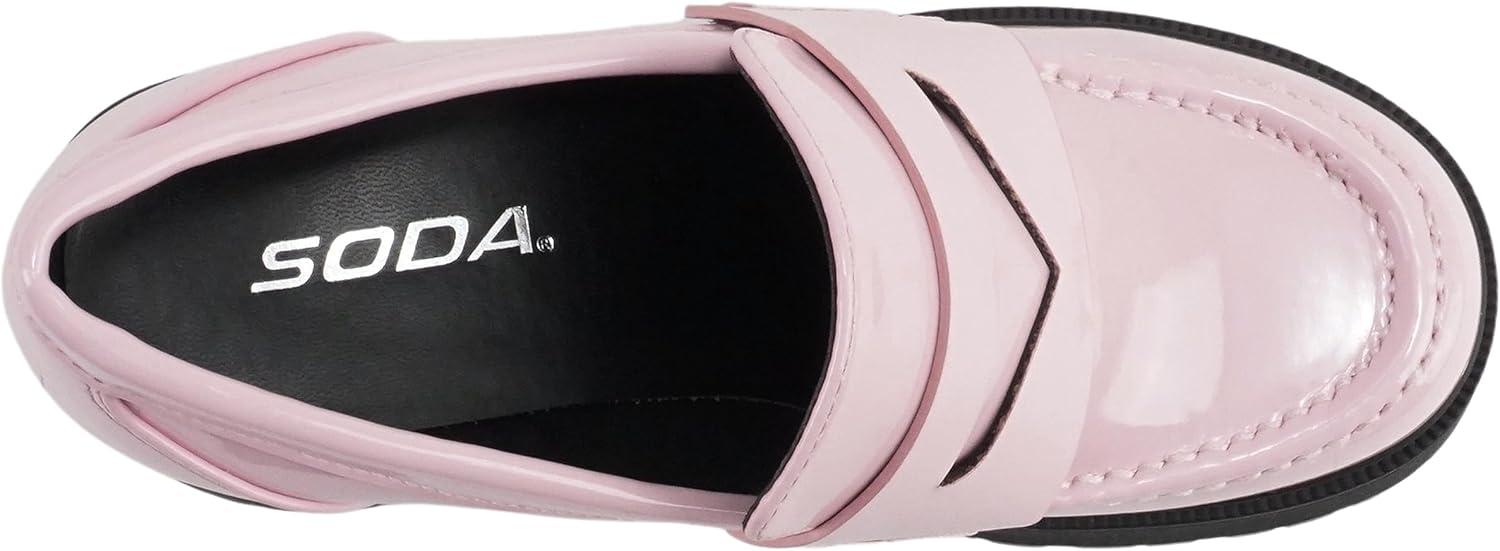 imageSoda AMP  Women Round Toe SlipOn Lug Sole High Heel Penny Loafer ShoeLight Pink Patent