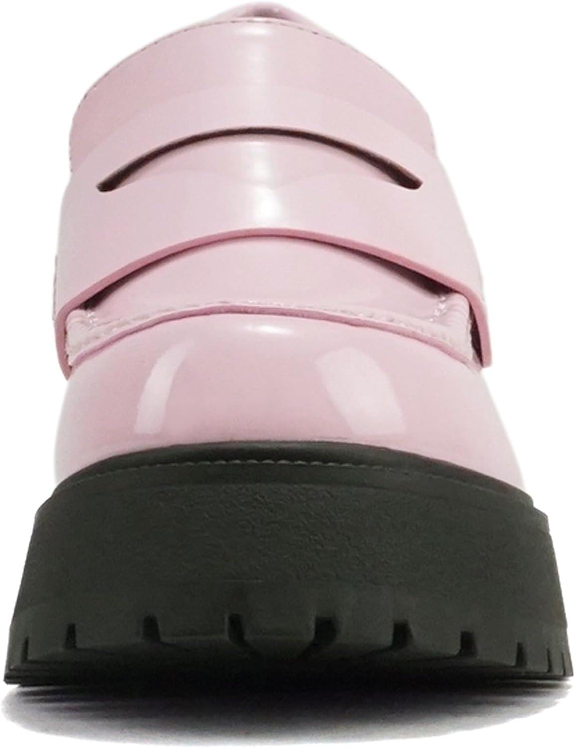 imageSoda AMP  Women Round Toe SlipOn Lug Sole High Heel Penny Loafer ShoeLight Pink Patent