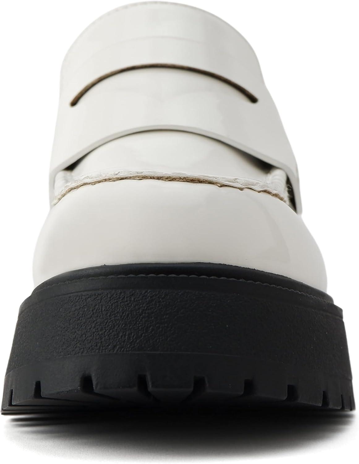 imageSoda AMP  Women Round Toe SlipOn Lug Sole High Heel Penny Loafer ShoeWhite Patent