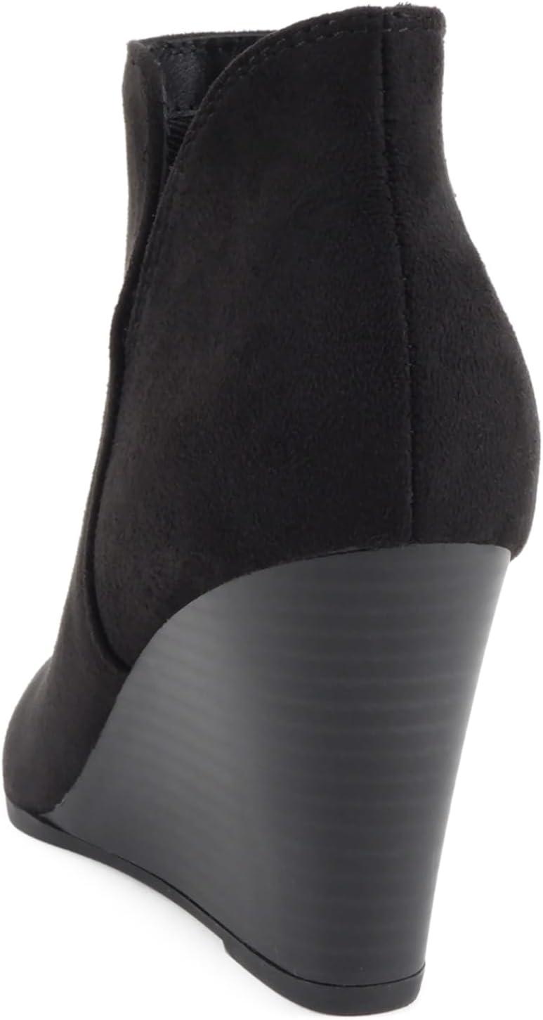 imageSoda Ability  Mid Ankle Bootie wSplit Shaft and Zipper Stacked Wedge HeelBlack Imsu