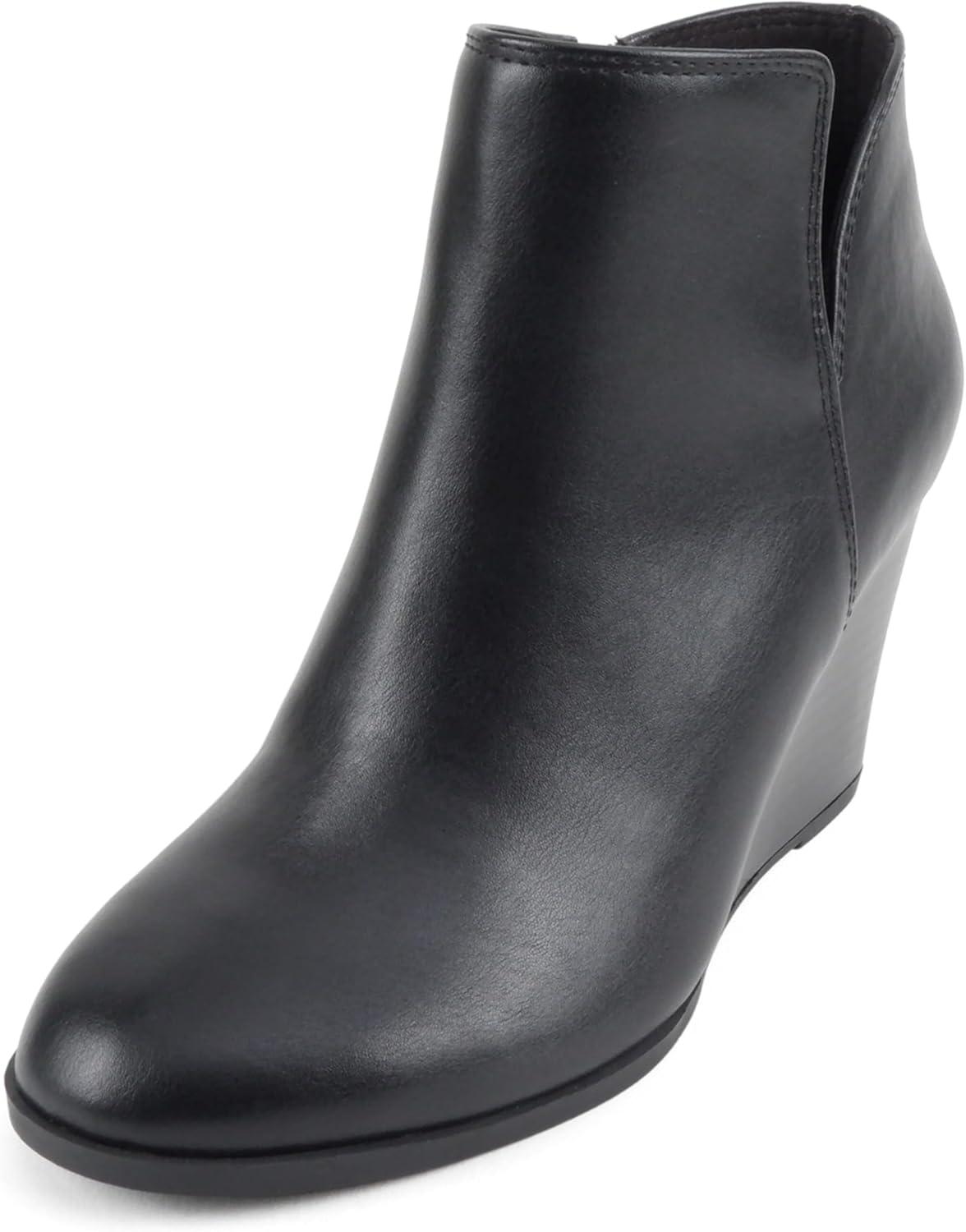 imageSoda Ability  Mid Ankle Bootie wSplit Shaft and Zipper Stacked Wedge HeelBlack Pu