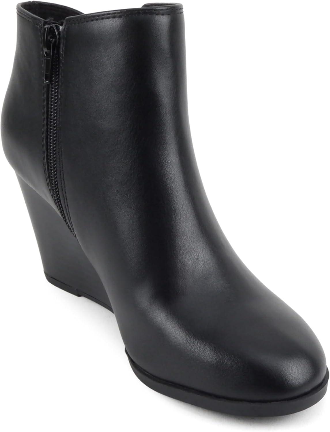 imageSoda Ability  Mid Ankle Bootie wSplit Shaft and Zipper Stacked Wedge HeelBlack Pu