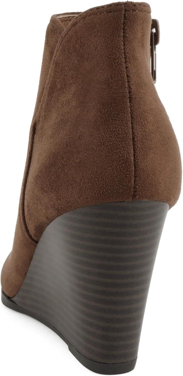 imageSoda Ability  Mid Ankle Bootie wSplit Shaft and Zipper Stacked Wedge HeelBrown Imsu