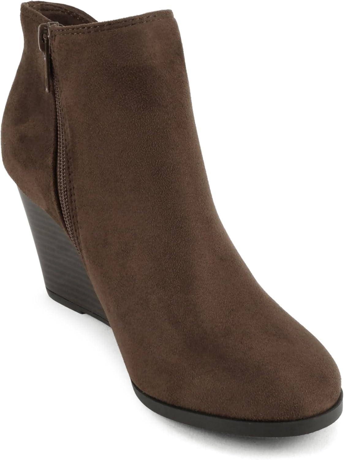 imageSoda Ability  Mid Ankle Bootie wSplit Shaft and Zipper Stacked Wedge HeelBrown Imsu