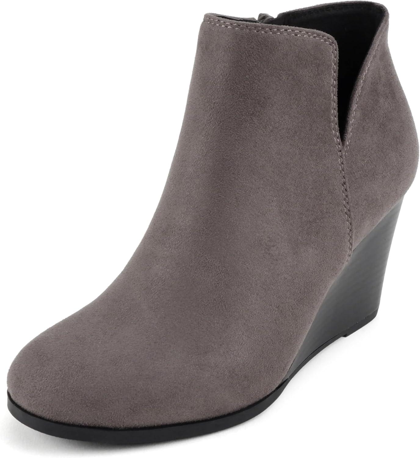 imageSoda Ability  Mid Ankle Bootie wSplit Shaft and Zipper Stacked Wedge HeelCharcoal Imsu