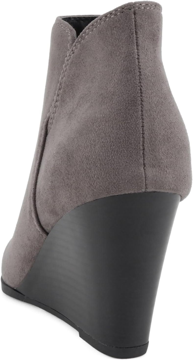 imageSoda Ability  Mid Ankle Bootie wSplit Shaft and Zipper Stacked Wedge HeelCharcoal Imsu