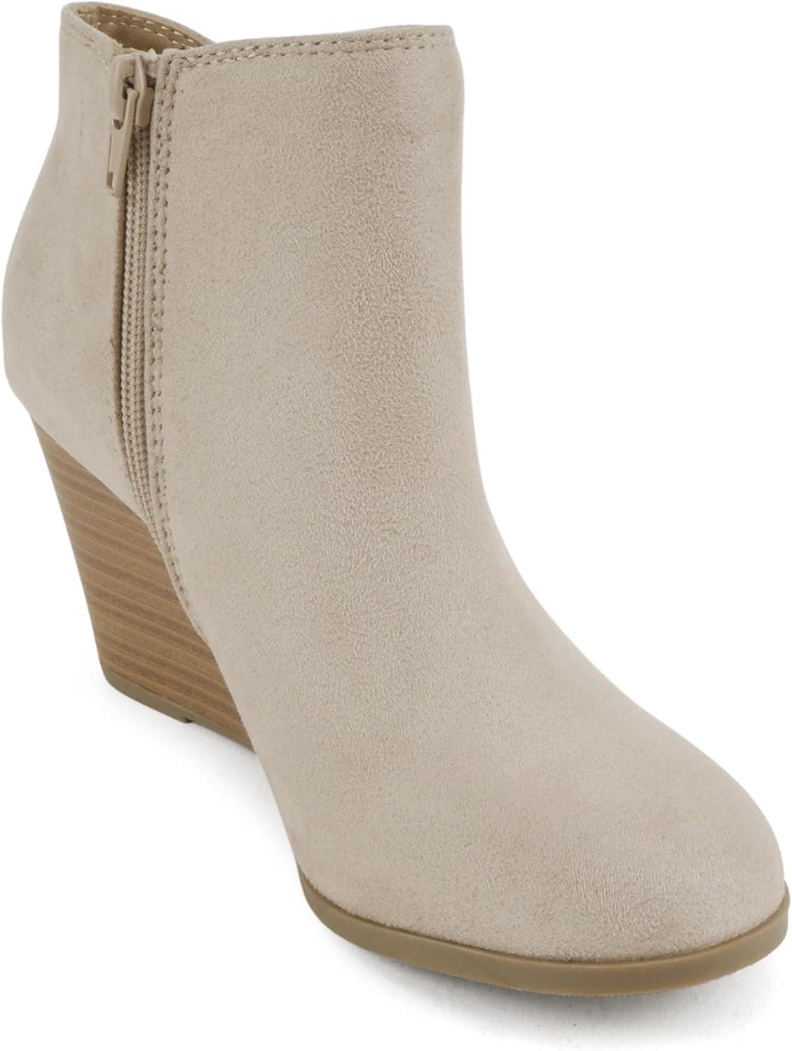 imageSoda Ability  Mid Ankle Bootie wSplit Shaft and Zipper Stacked Wedge HeelClay