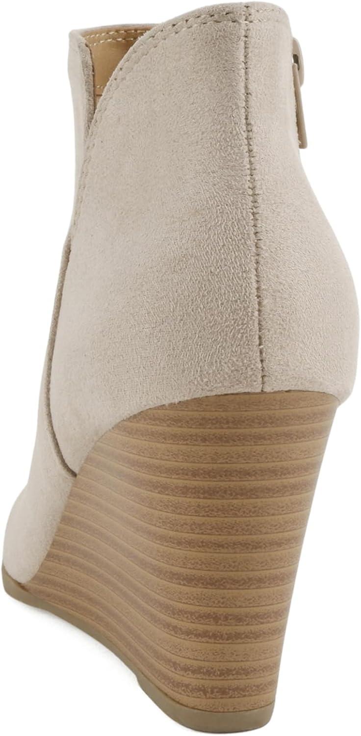 imageSoda Ability  Mid Ankle Bootie wSplit Shaft and Zipper Stacked Wedge HeelClay