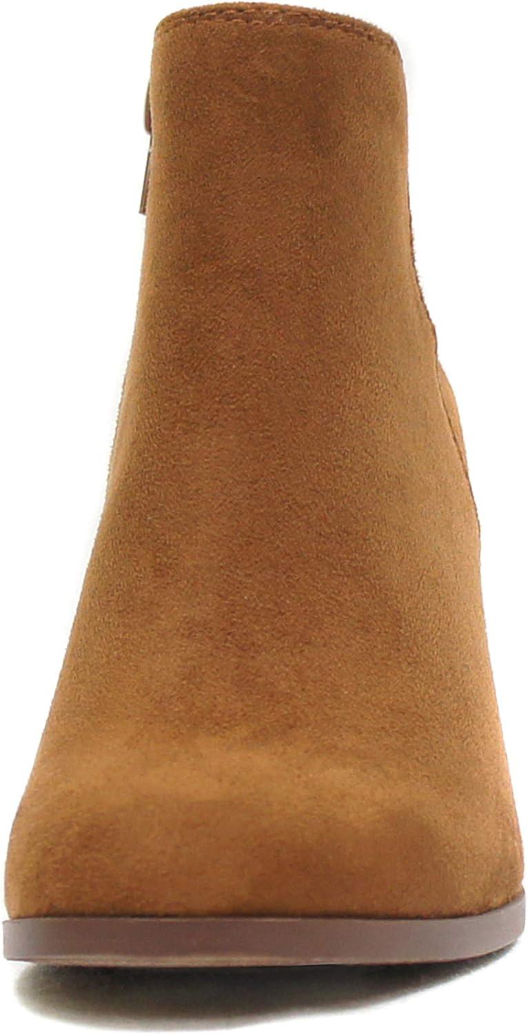 imageSoda Ability  Mid Ankle Bootie wSplit Shaft and Zipper Stacked Wedge HeelCognac