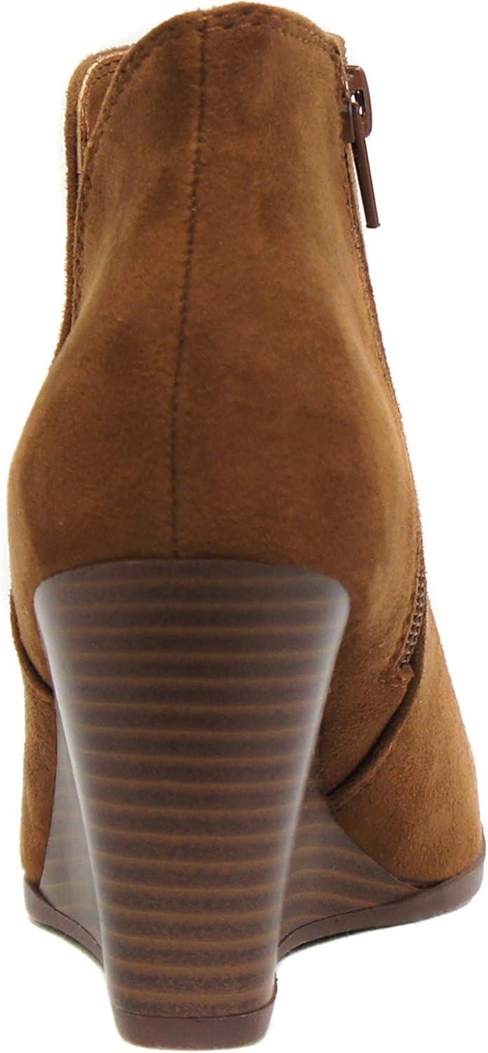 imageSoda Ability  Mid Ankle Bootie wSplit Shaft and Zipper Stacked Wedge HeelCognac