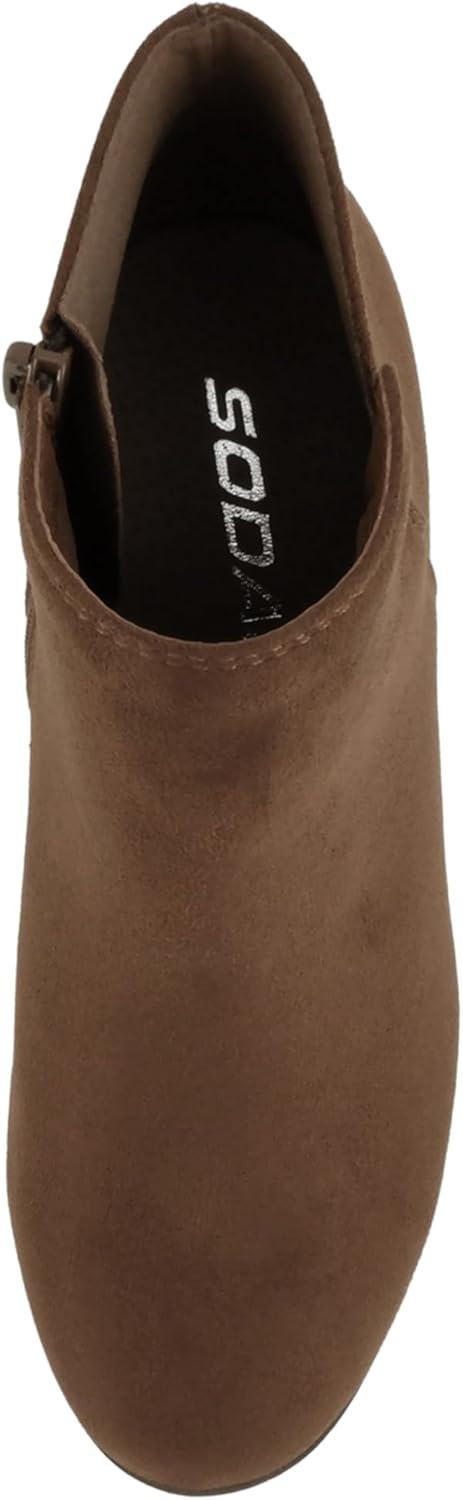 imageSoda Ability  Mid Ankle Bootie wSplit Shaft and Zipper Stacked Wedge HeelCognac Imsu