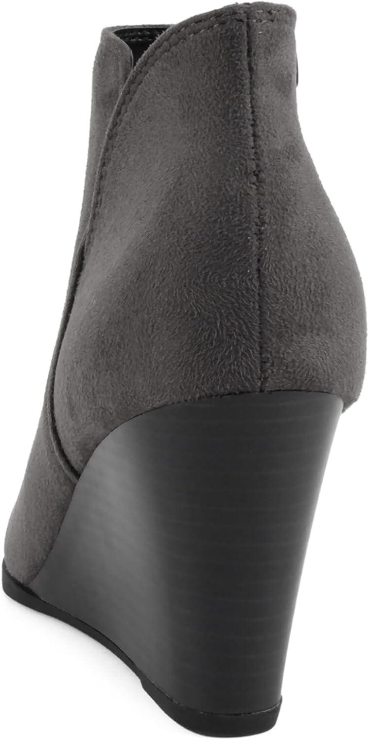 imageSoda Ability  Mid Ankle Bootie wSplit Shaft and Zipper Stacked Wedge HeelGrey Imsu