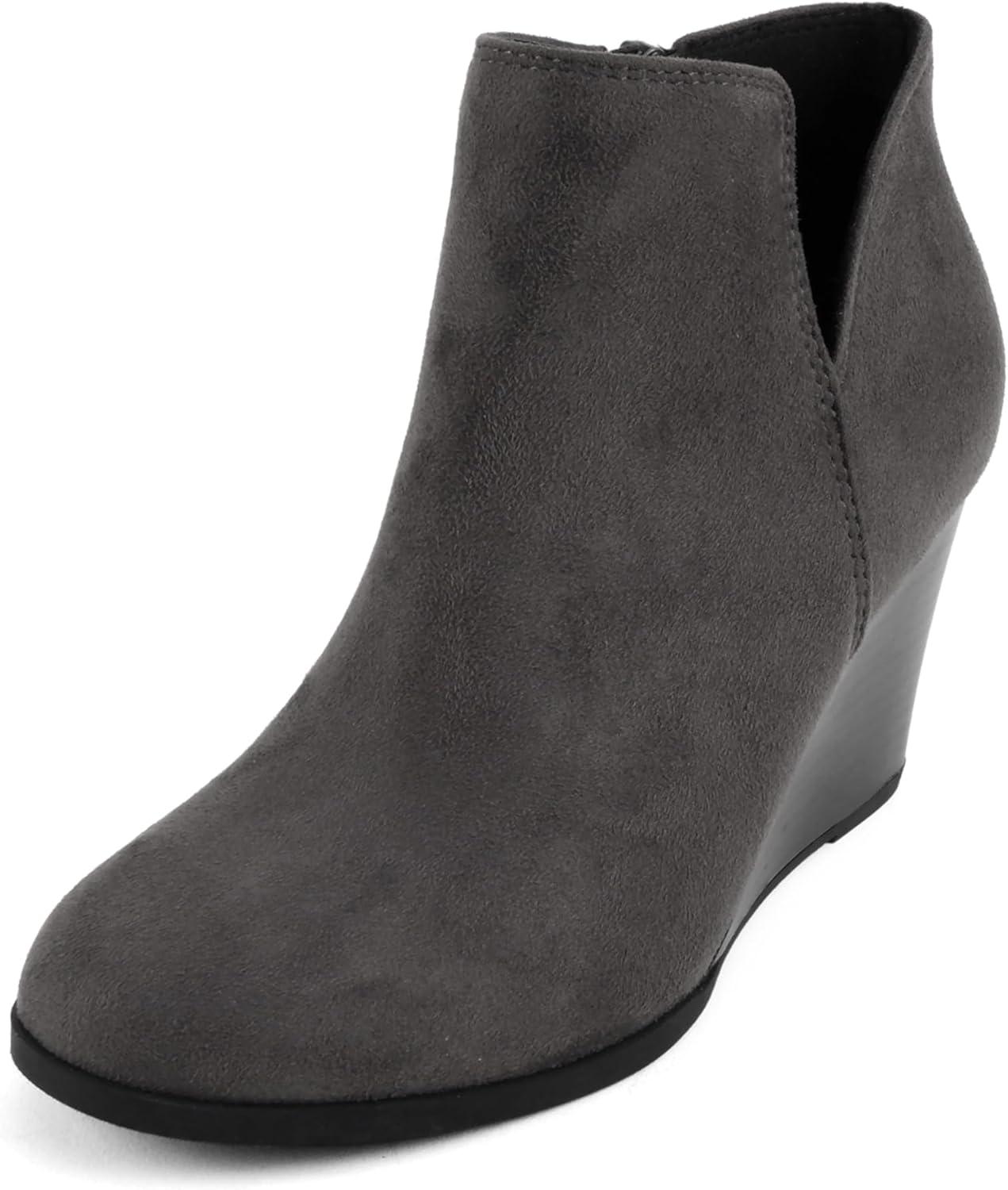 imageSoda Ability  Mid Ankle Bootie wSplit Shaft and Zipper Stacked Wedge HeelGrey Imsu