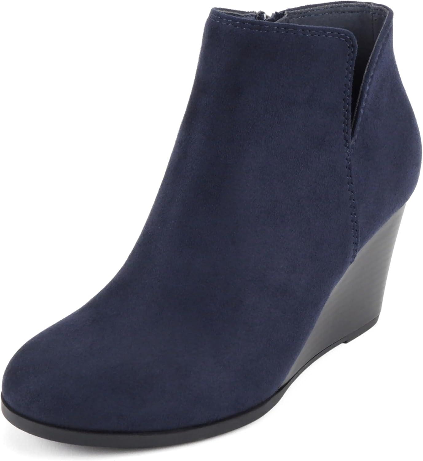 imageSoda Ability  Mid Ankle Bootie wSplit Shaft and Zipper Stacked Wedge HeelNavy Imsu