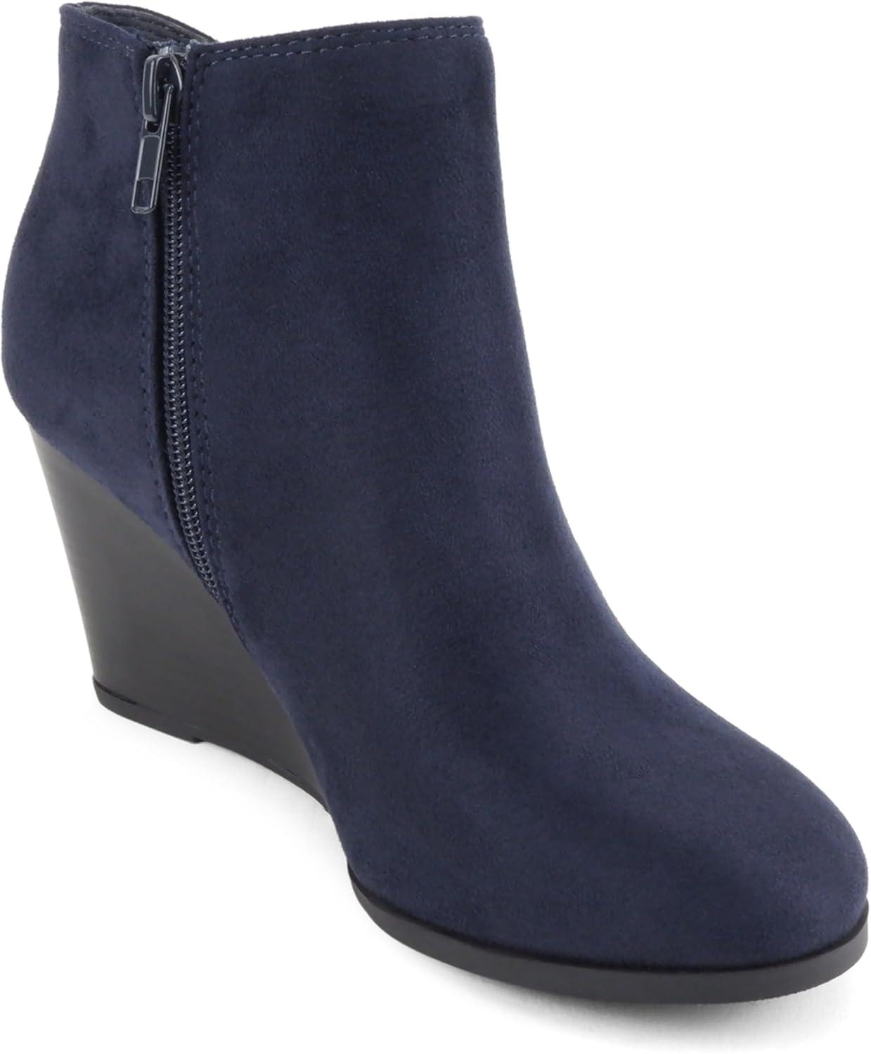 imageSoda Ability  Mid Ankle Bootie wSplit Shaft and Zipper Stacked Wedge HeelNavy Imsu