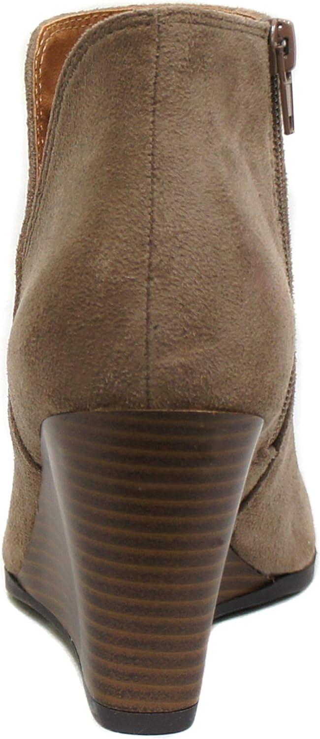 imageSoda Ability  Mid Ankle Bootie wSplit Shaft and Zipper Stacked Wedge HeelWarm Taupe
