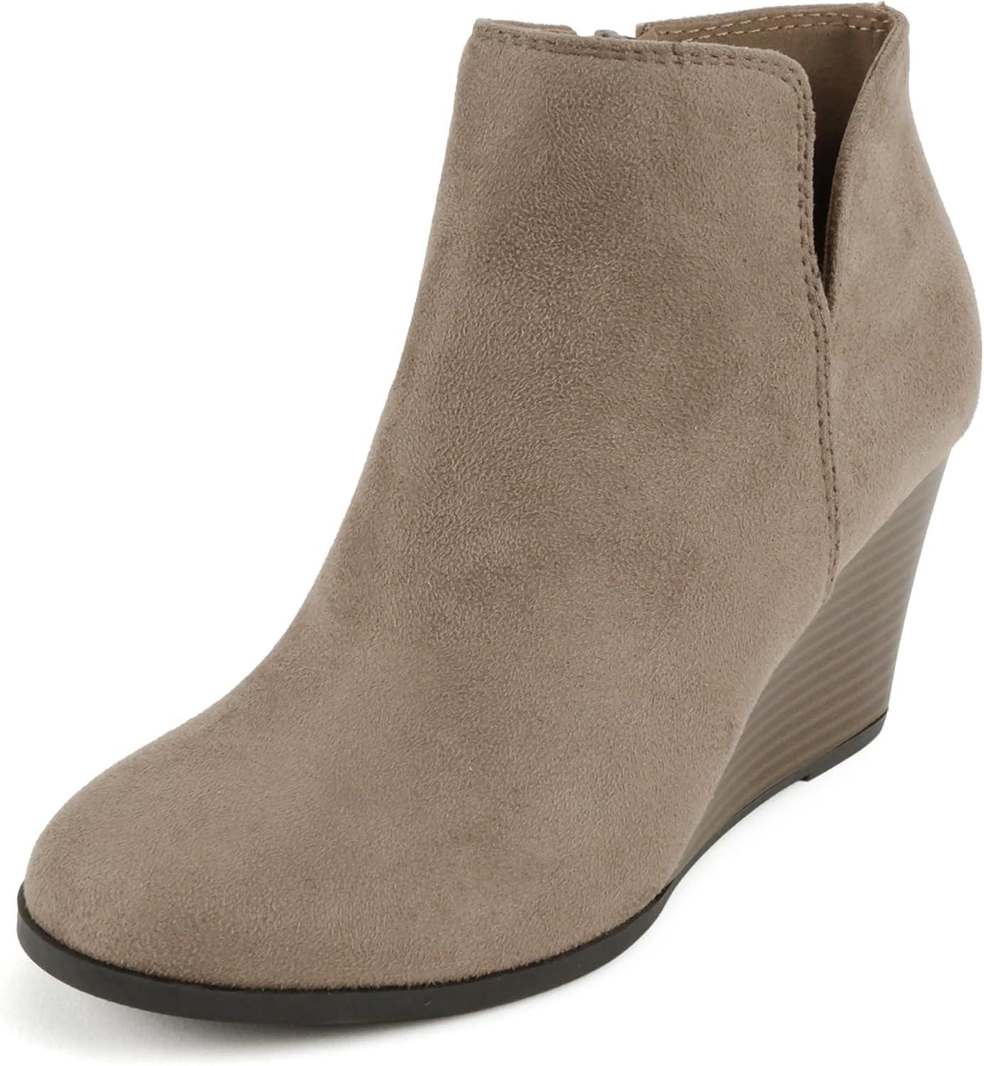 imageSoda Ability  Mid Ankle Bootie wSplit Shaft and Zipper Stacked Wedge HeelWtaupe Imsu