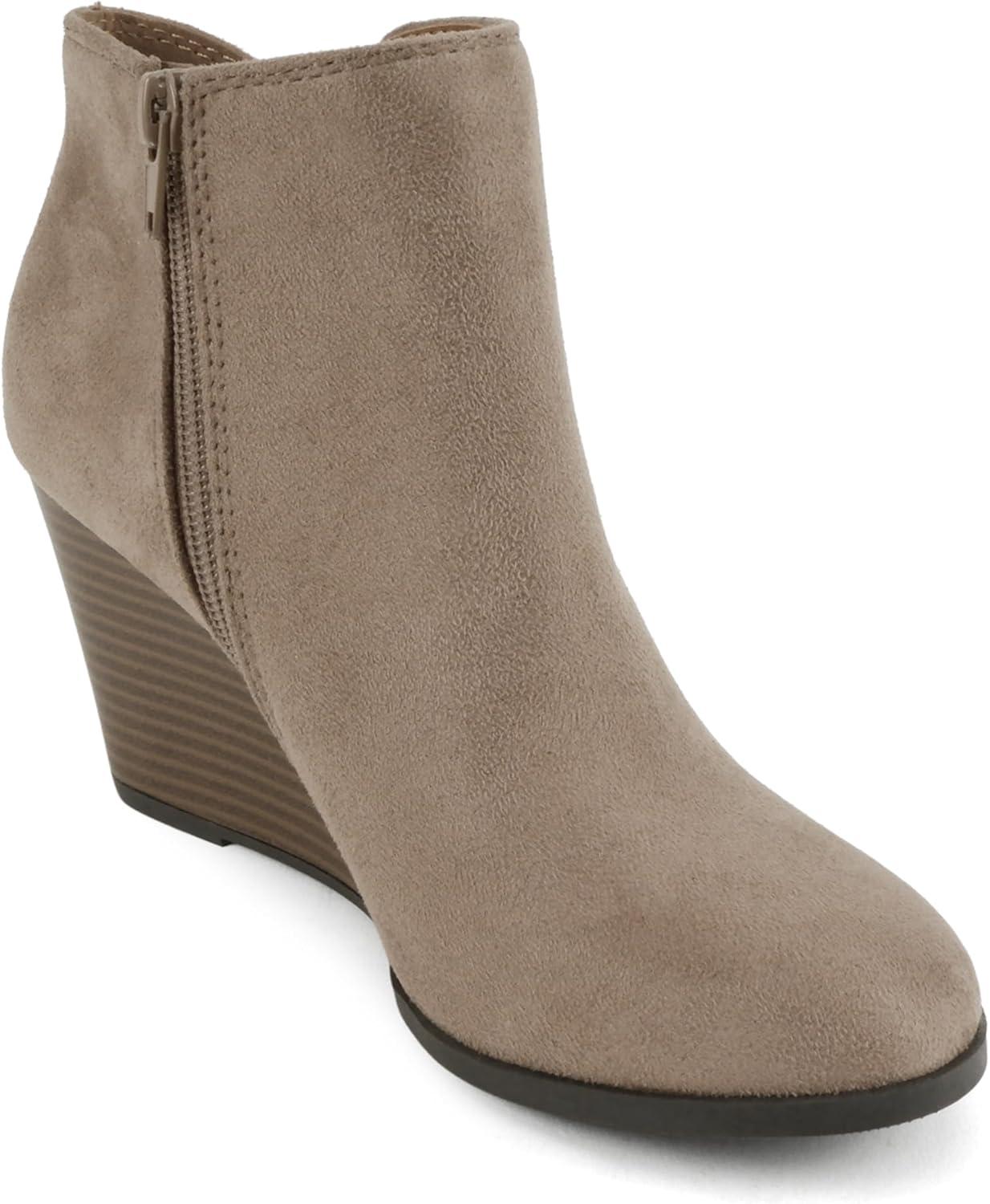 imageSoda Ability  Mid Ankle Bootie wSplit Shaft and Zipper Stacked Wedge HeelWtaupe Imsu