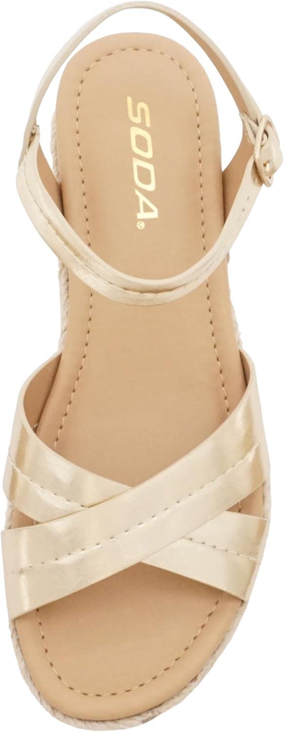 imageSoda Abound  Women Round Open Toe Crisscross Band Sandal with Adjustable Ankle StrapGold