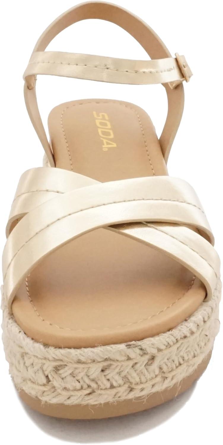 imageSoda Abound  Women Round Open Toe Crisscross Band Sandal with Adjustable Ankle StrapGold