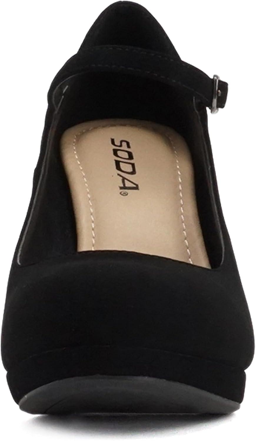 imageSoda Ayden  Women Mary Jane Ankle Strap Cushion High Heel Pump ShoeBlack Nubuck