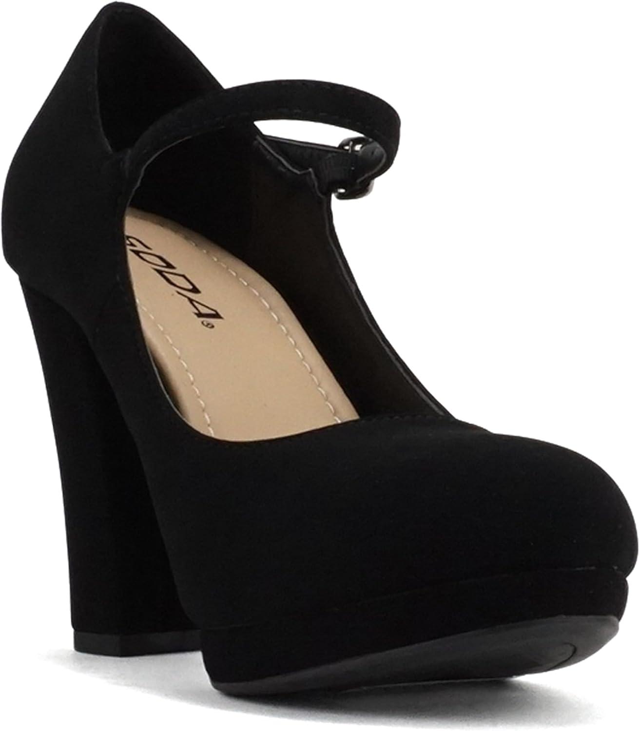 imageSoda Ayden  Women Mary Jane Ankle Strap Cushion High Heel Pump ShoeBlack Nubuck
