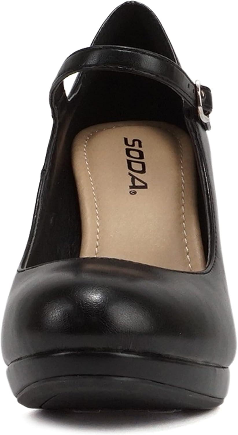 imageSoda Ayden  Women Mary Jane Ankle Strap Cushion High Heel Pump ShoeBlack Pu