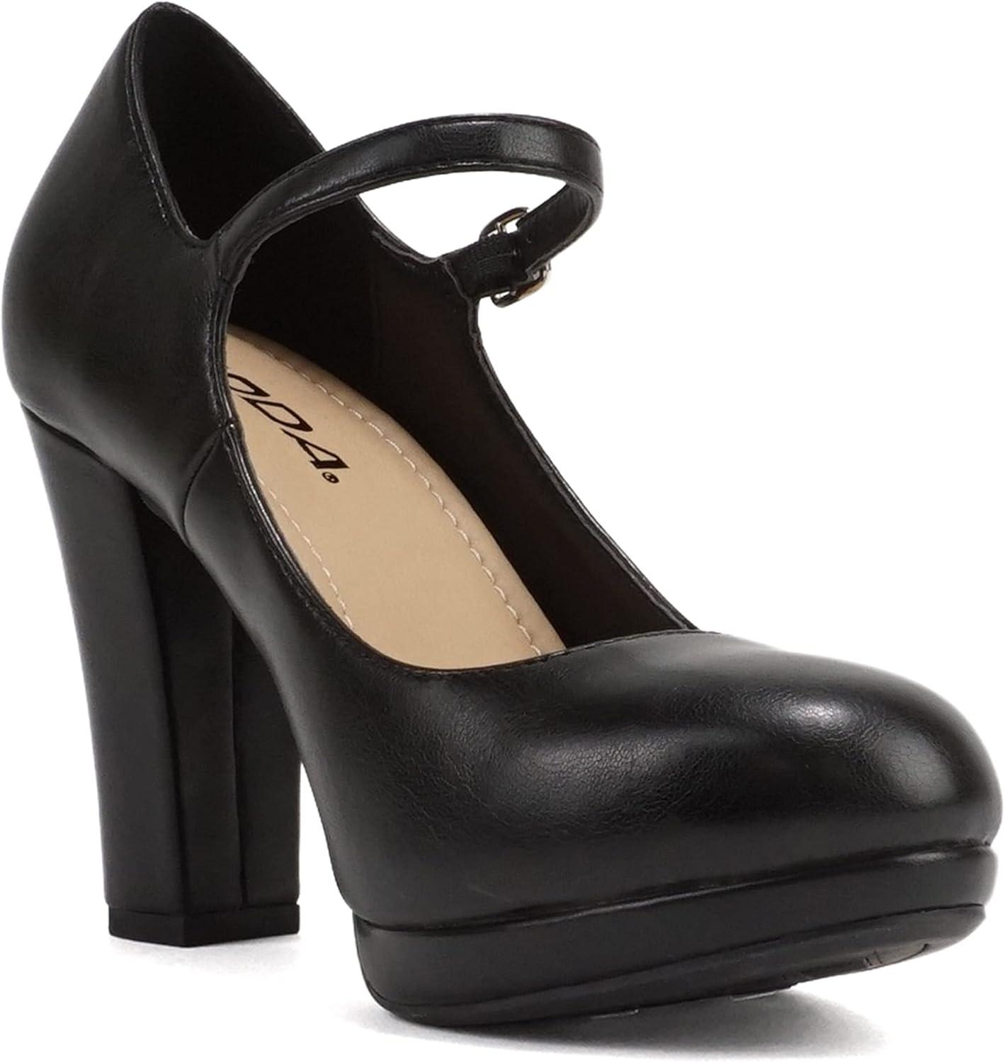 imageSoda Ayden  Women Mary Jane Ankle Strap Cushion High Heel Pump ShoeBlack Pu