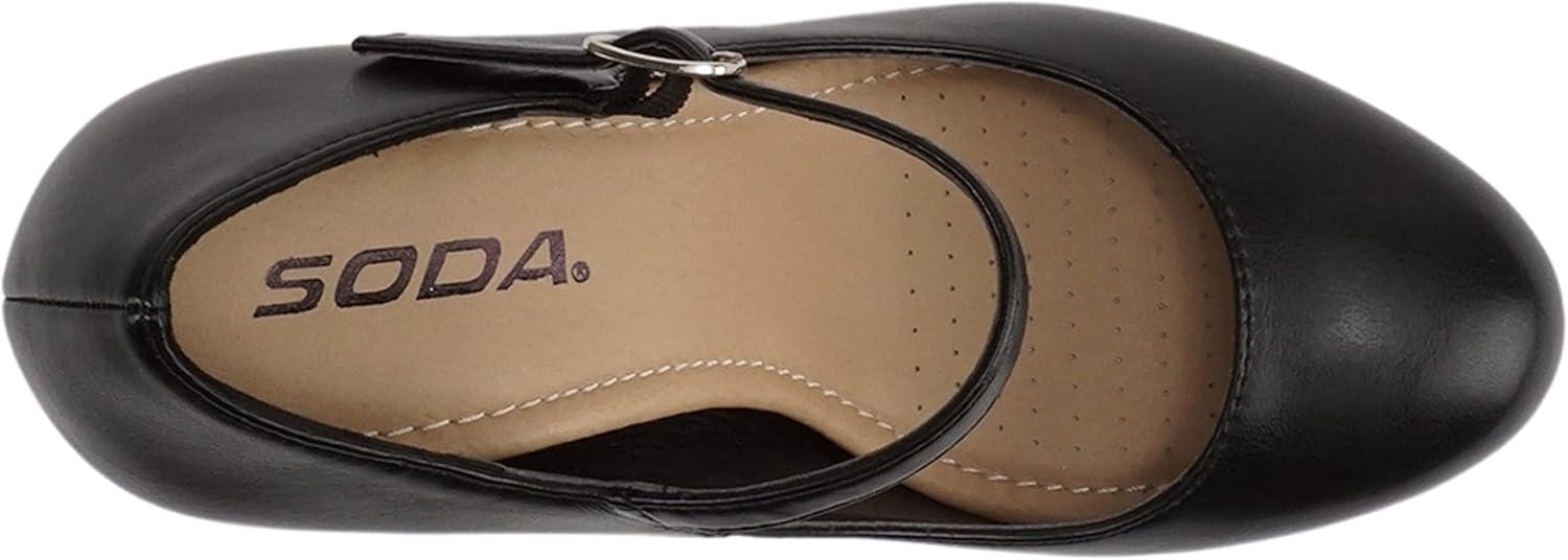 imageSoda Ayden  Women Mary Jane Ankle Strap Cushion High Heel Pump ShoeBlack Pu