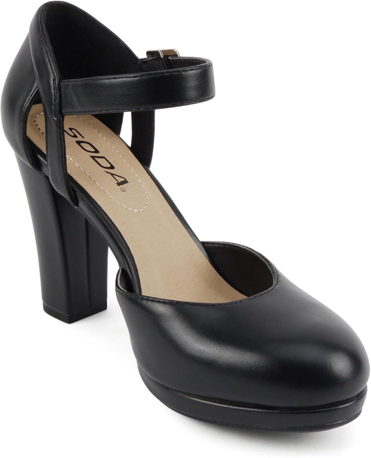imageSoda Ayden  Women Mary Jane Ankle Strap Cushion High Heel Pump ShoeBlack Pu T