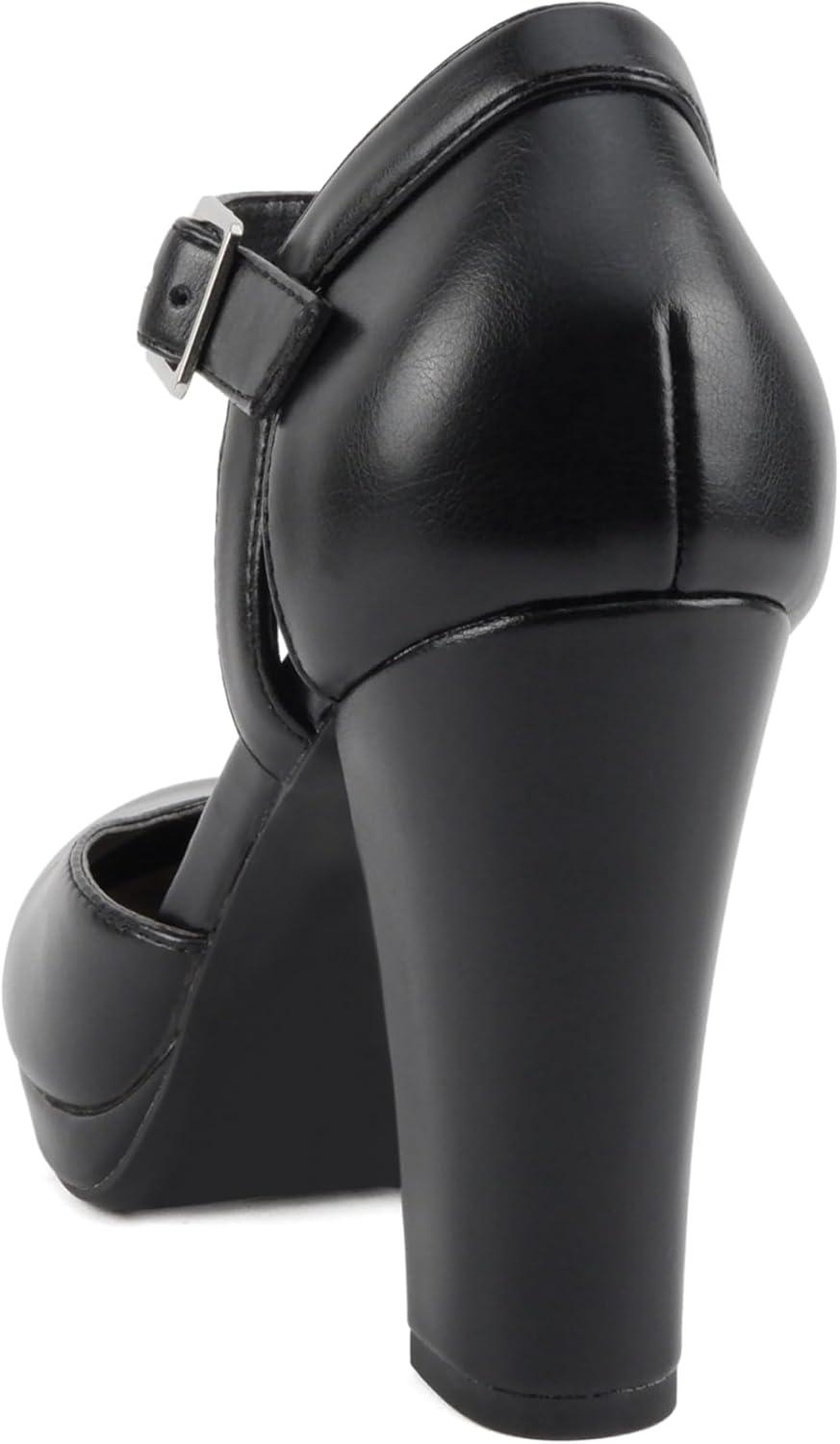 imageSoda Ayden  Women Mary Jane Ankle Strap Cushion High Heel Pump ShoeBlack Pu T