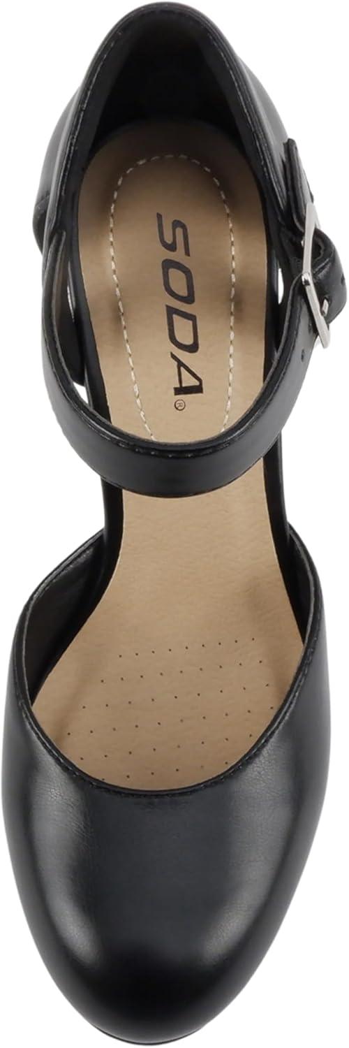 imageSoda Ayden  Women Mary Jane Ankle Strap Cushion High Heel Pump ShoeBlack Pu T