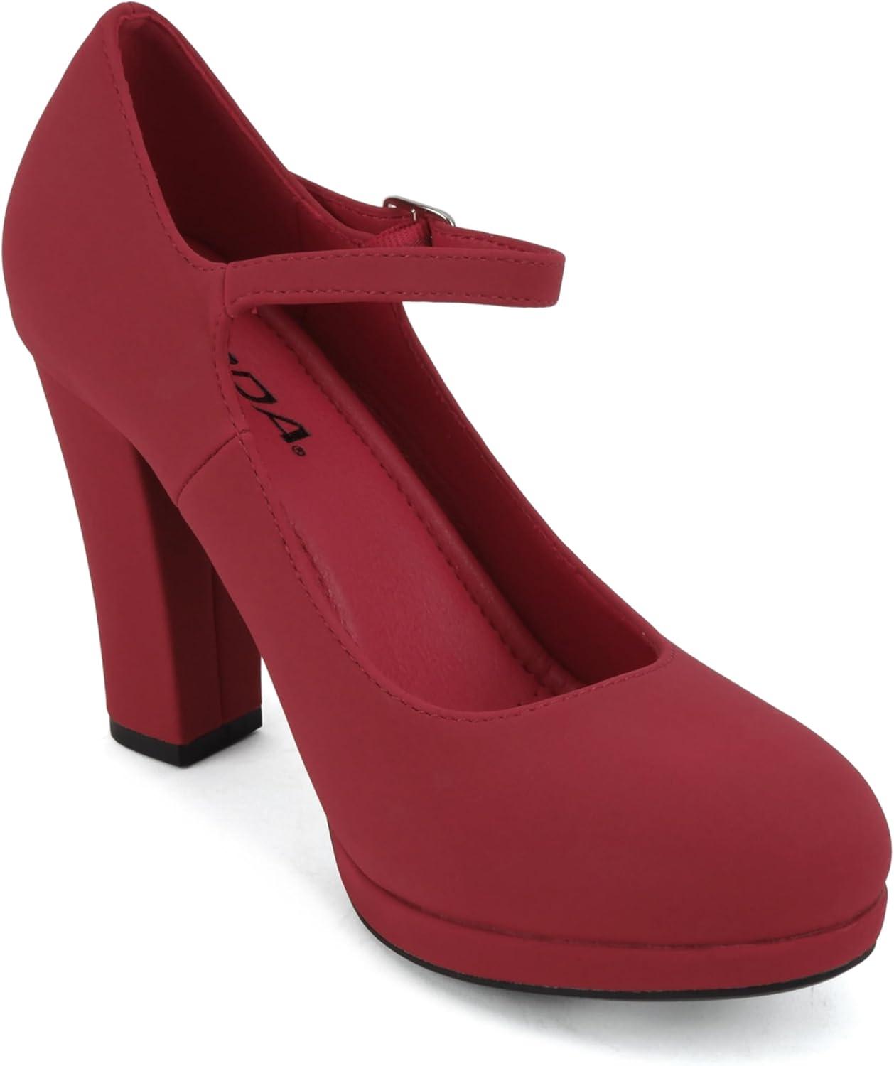 imageSoda Ayden  Women Mary Jane Ankle Strap Cushion High Heel Pump ShoeLipstick Nubuck