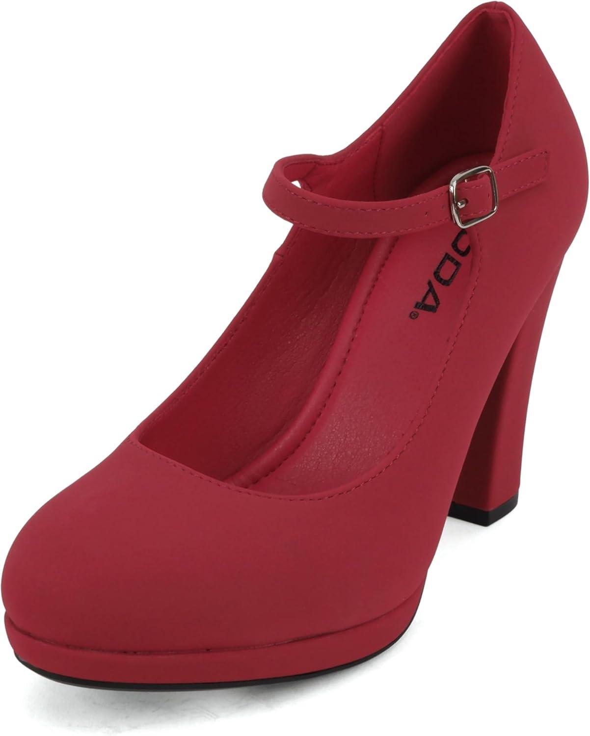 imageSoda Ayden  Women Mary Jane Ankle Strap Cushion High Heel Pump ShoeLipstick Nubuck