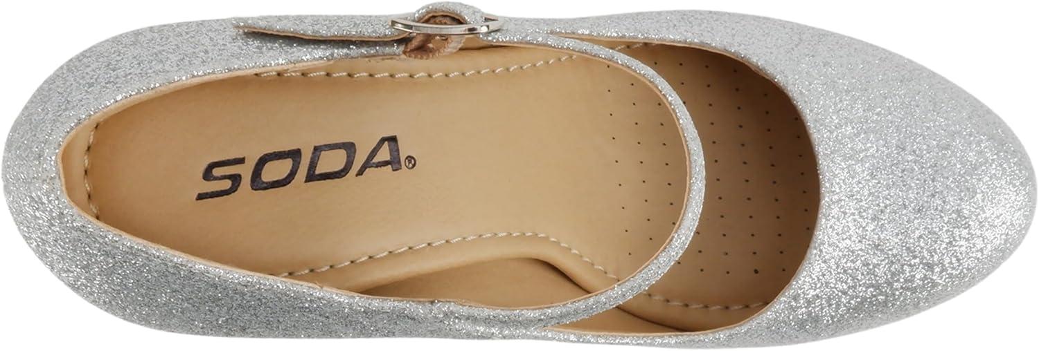 imageSoda Ayden  Women Mary Jane Ankle Strap Cushion High Heel Pump ShoeSilver Glitter