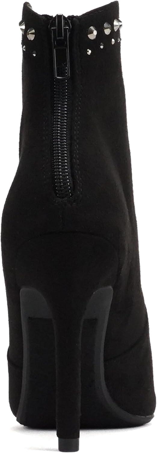 imageSoda BANGLE  Women Pointed Toe Stiletto High Heel Rhinestone Western Ankle Boot with Back ZipperBlack Imitation Suede