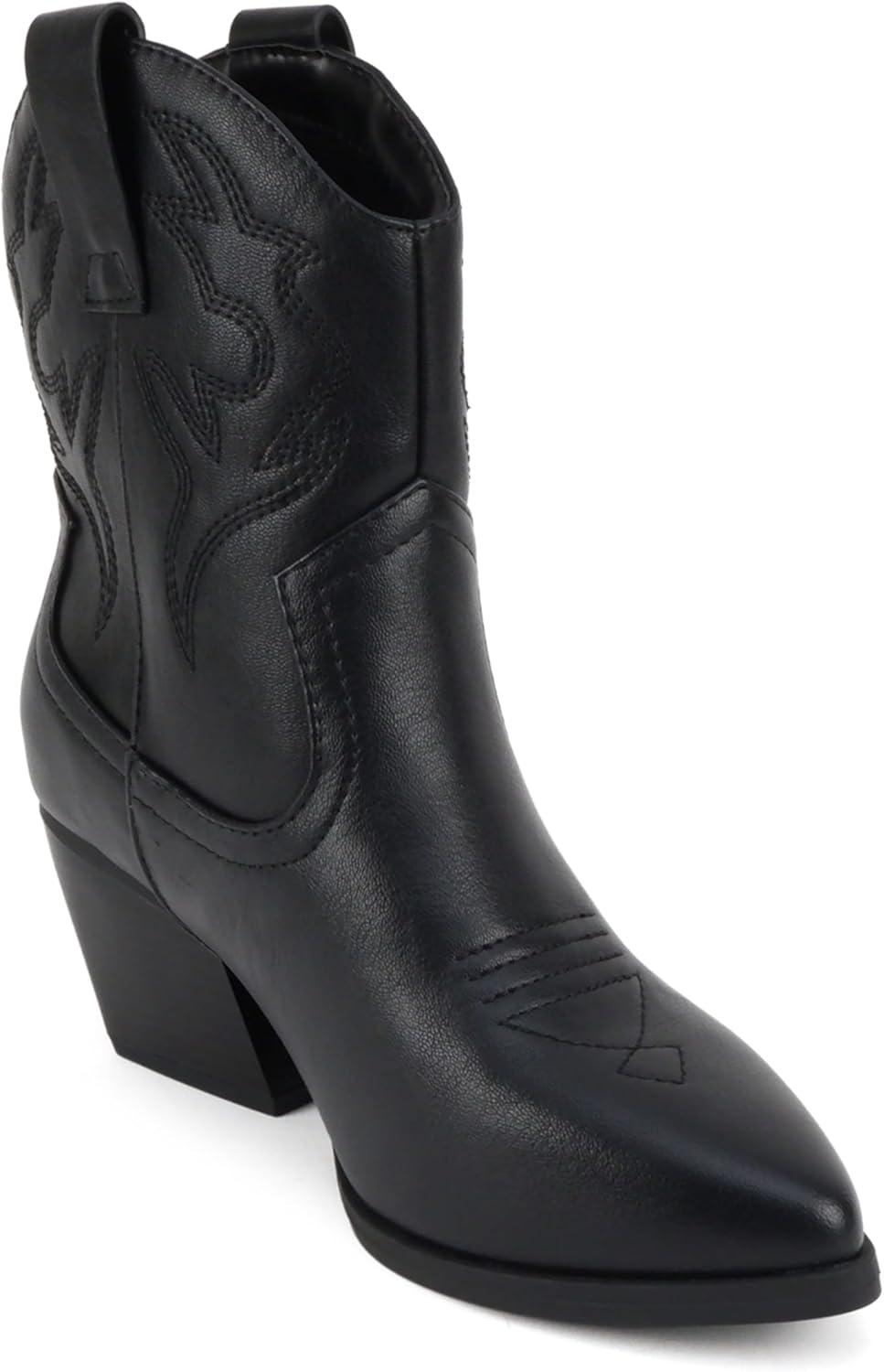 imageSoda BLAZING  Women Western Bootie Pointe Toe with Low Heel Wide Fit AvailableAll Black Pu