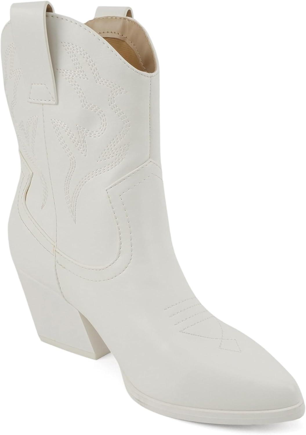 imageSoda BLAZING  Women Western Bootie Pointe Toe with Low Heel Wide Fit AvailableAll White Pu