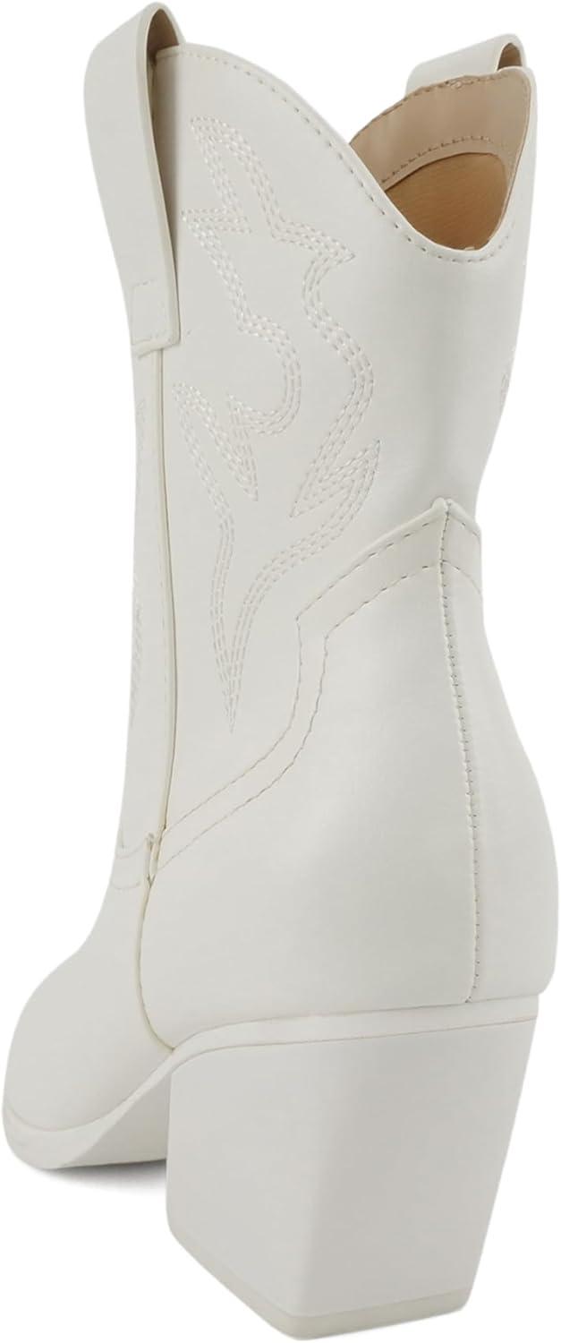 imageSoda BLAZING  Women Western Bootie Pointe Toe with Low Heel Wide Fit AvailableAll White Pu