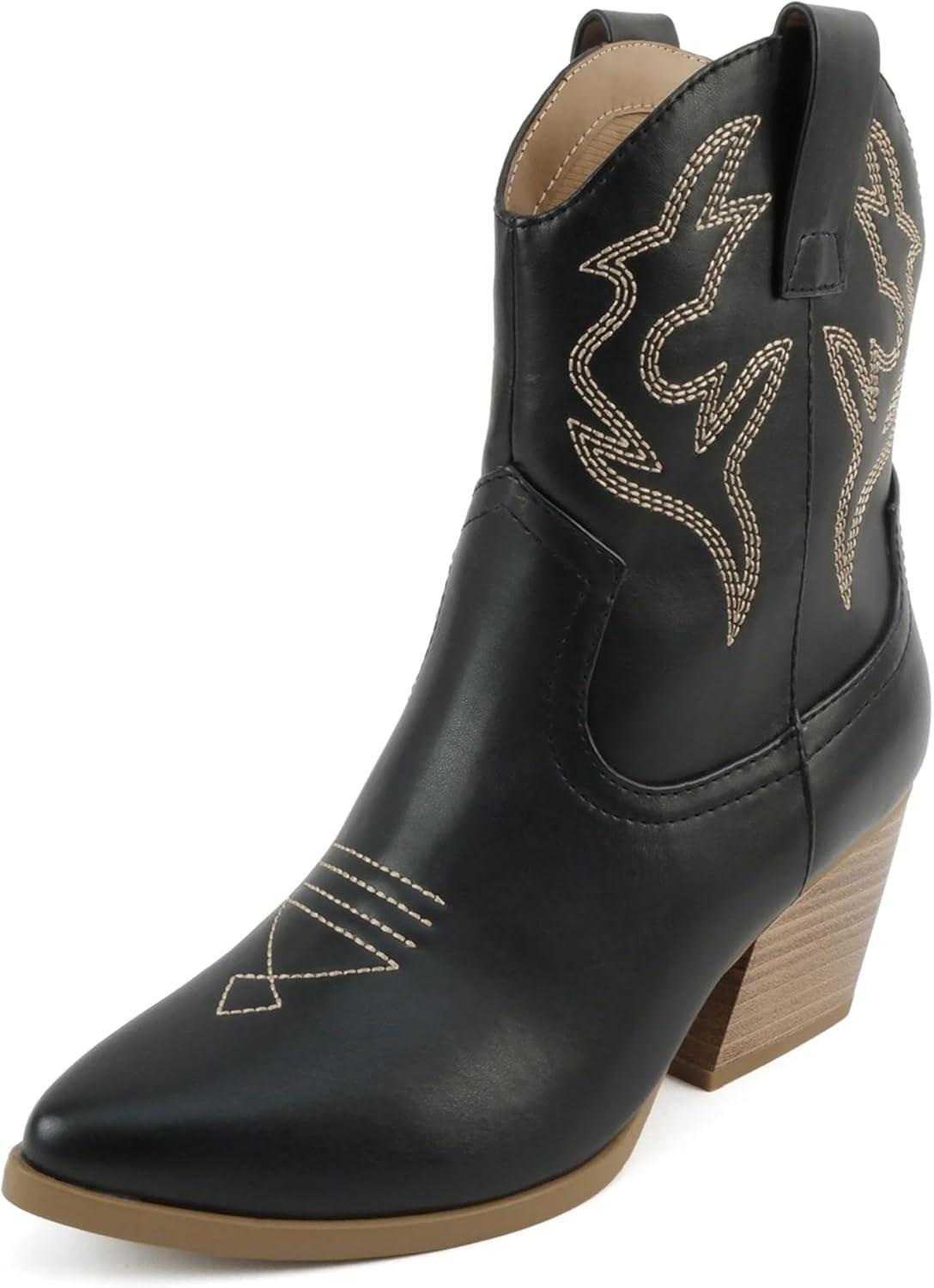 imageSoda BLAZING  Women Western Bootie Pointe Toe with Low Heel Wide Fit AvailableBlack Pu