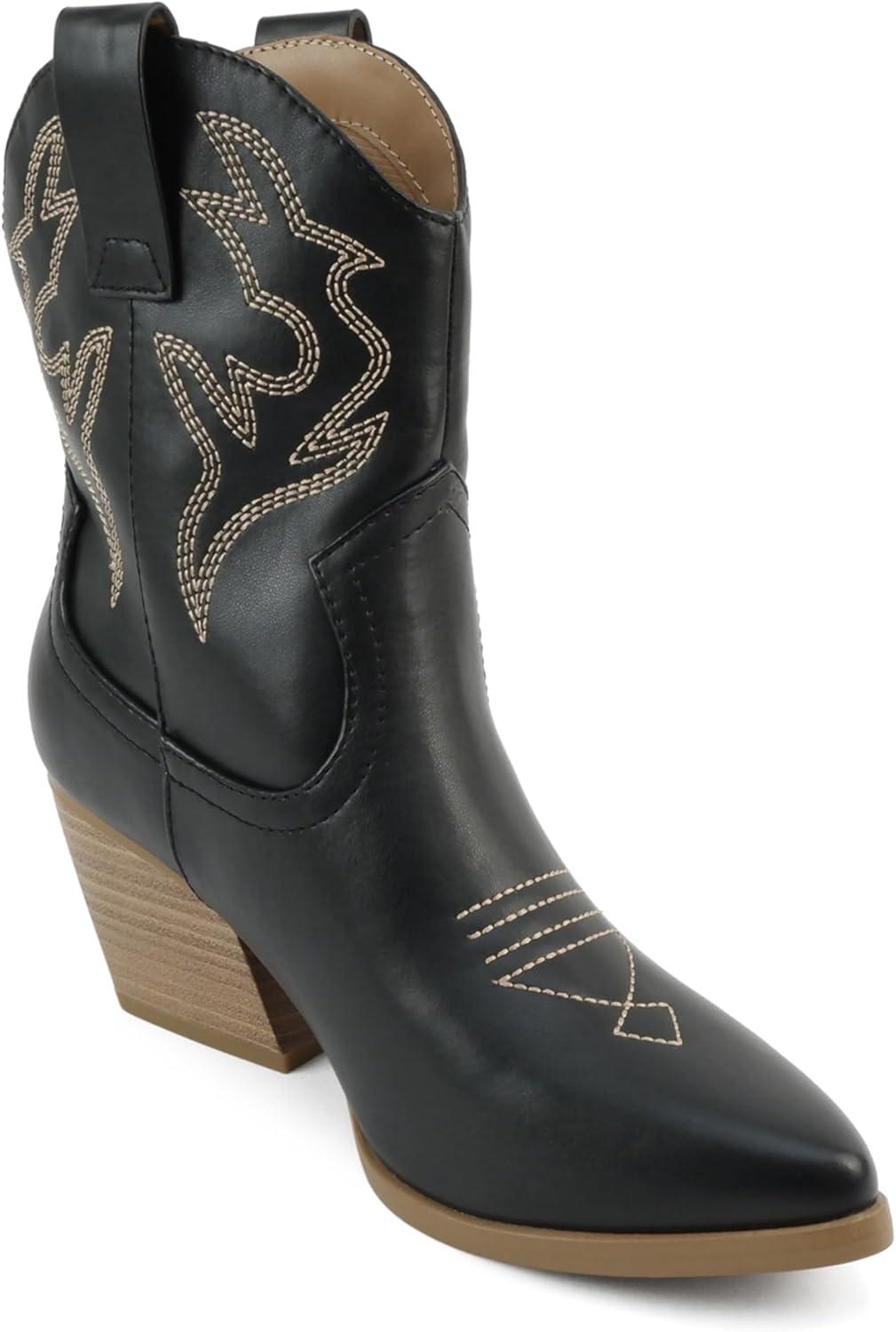 imageSoda BLAZING  Women Western Bootie Pointe Toe with Low Heel Wide Fit AvailableBlack Pu