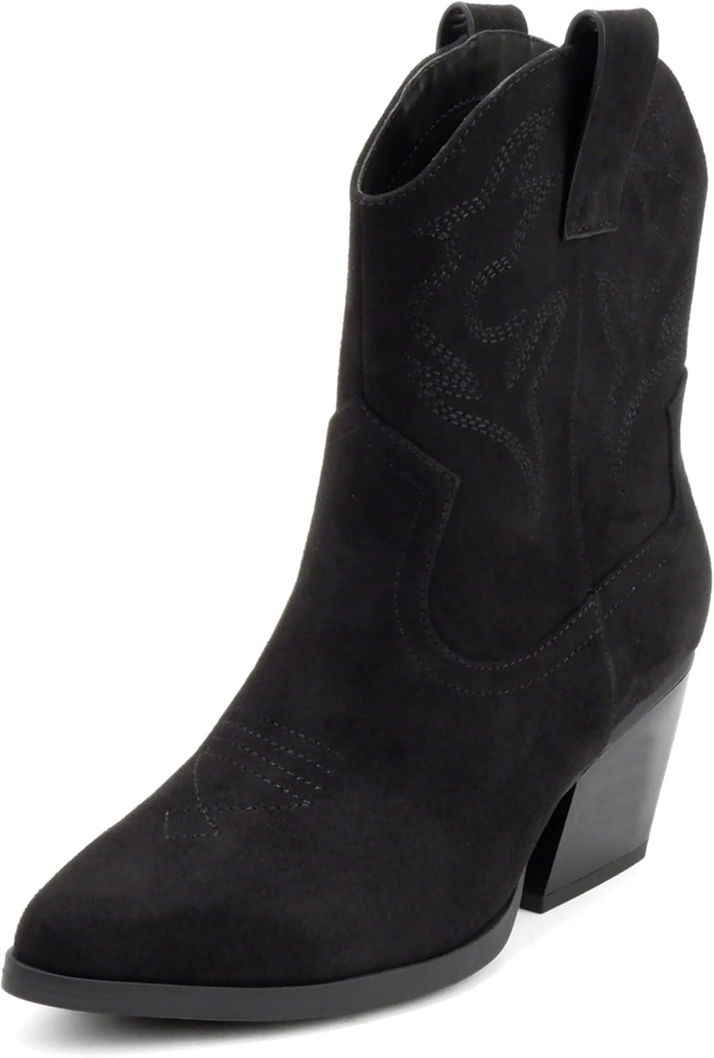 imageSoda BLAZING  Women Western Bootie Pointe Toe with Low Heel Wide Fit AvailableBlack Suede