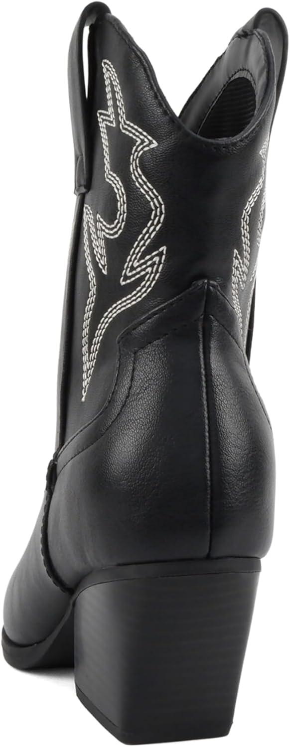 imageSoda BLAZING  Women Western Bootie Pointe Toe with Low Heel Wide Fit AvailableBlackOff White Stitch