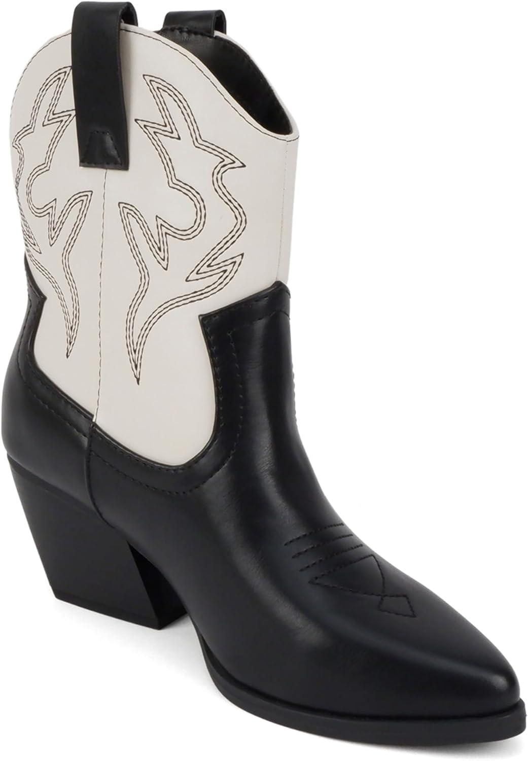 imageSoda BLAZING  Women Western Bootie Pointe Toe with Low Heel Wide Fit AvailableBlackWhite Pu