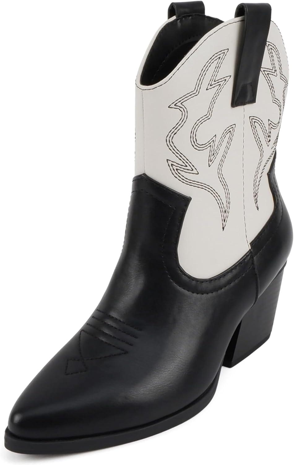 imageSoda BLAZING  Women Western Bootie Pointe Toe with Low Heel Wide Fit AvailableBlackWhite Pu