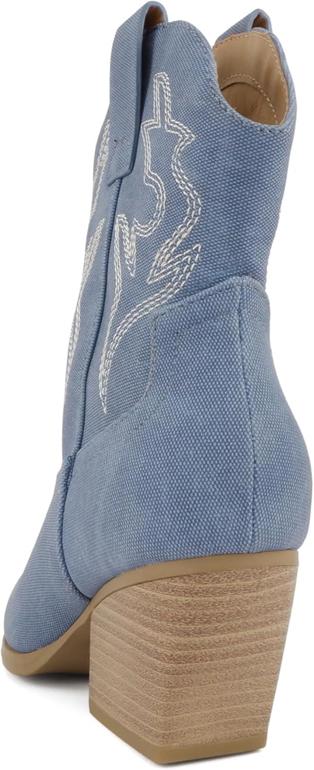 imageSoda BLAZING  Women Western Bootie Pointe Toe with Low Heel Wide Fit AvailableBlue Denim Nubuck