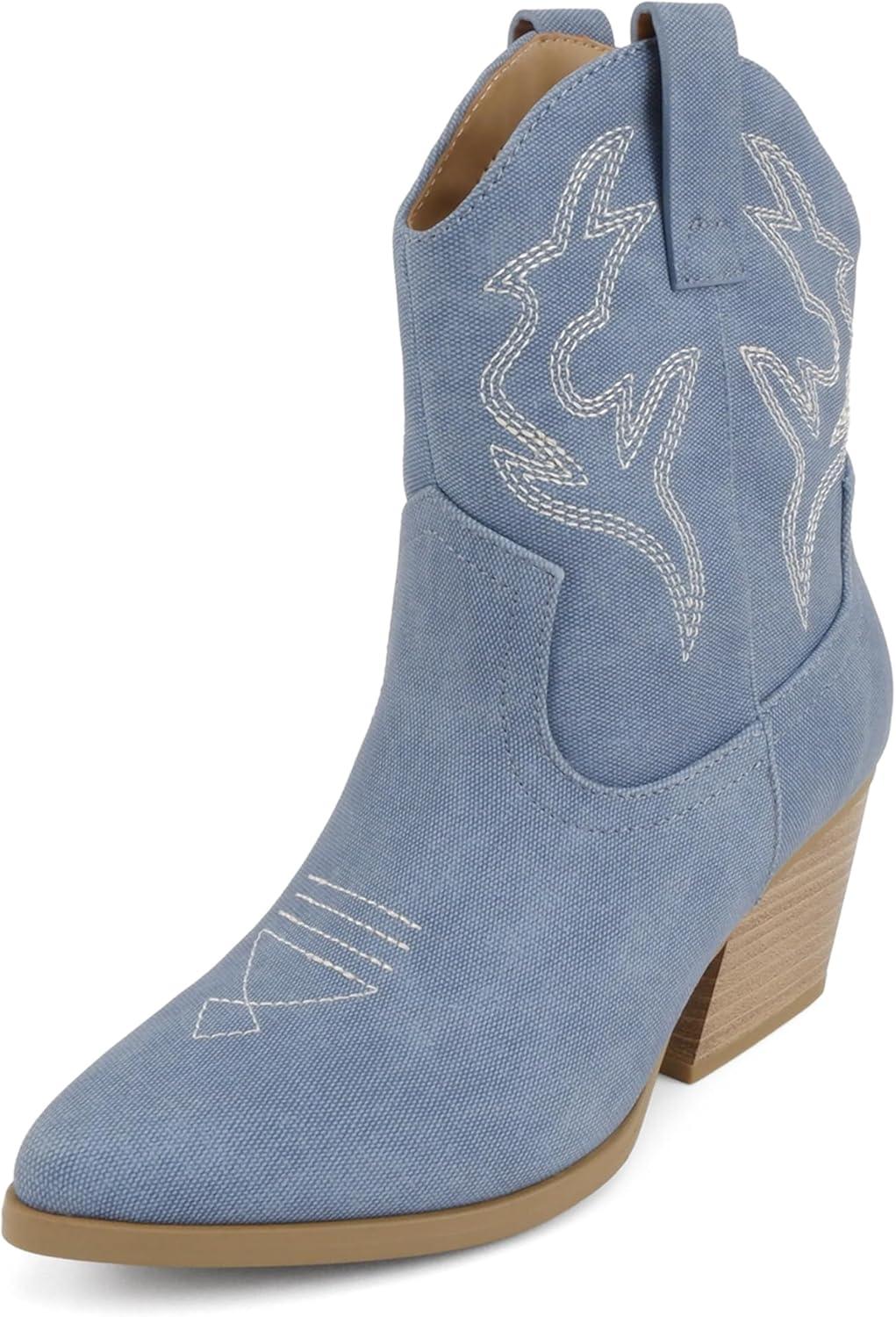 imageSoda BLAZING  Women Western Bootie Pointe Toe with Low Heel Wide Fit AvailableBlue Denim Nubuck
