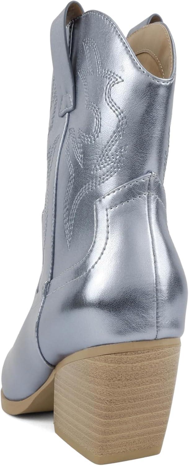 imageSoda BLAZING  Women Western Bootie Pointe Toe with Low Heel Wide Fit AvailableBlue Metallic Pu