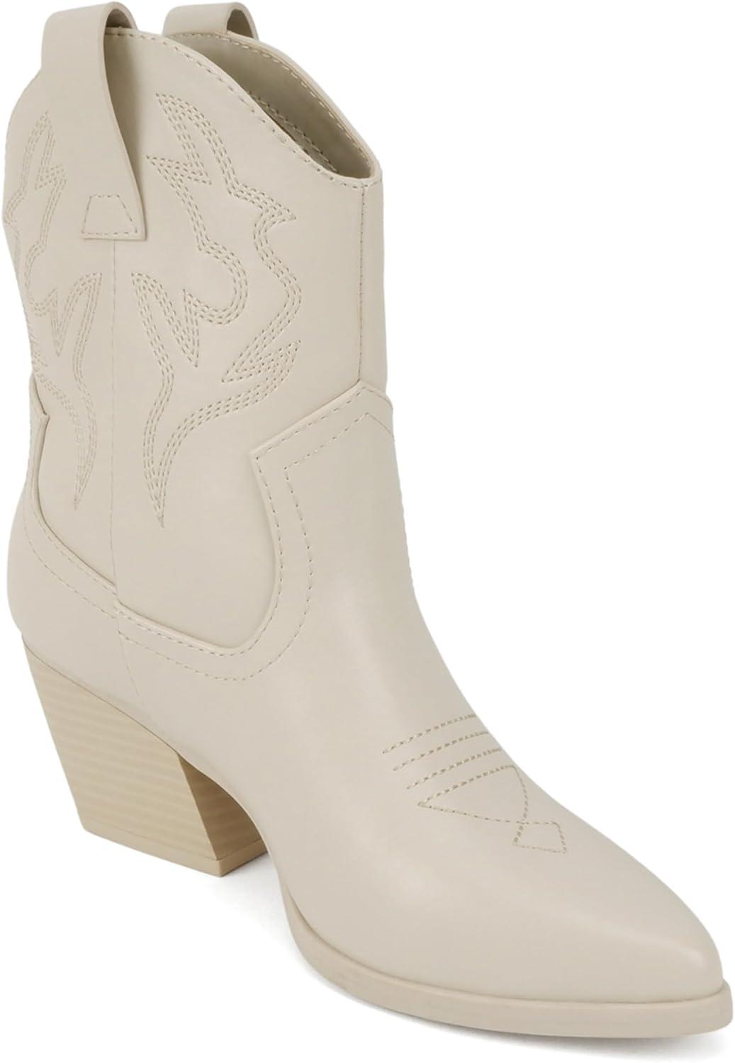 imageSoda BLAZING  Women Western Bootie Pointe Toe with Low Heel Wide Fit AvailableBone Pu