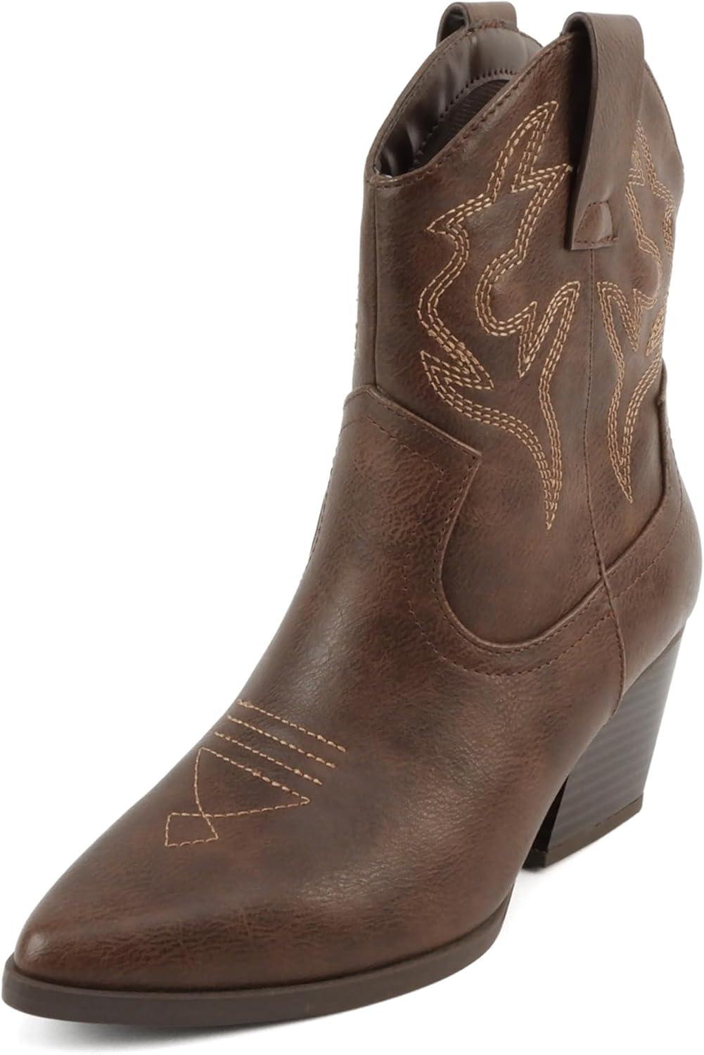 imageSoda BLAZING  Women Western Bootie Pointe Toe with Low Heel Wide Fit AvailableBrown Pu